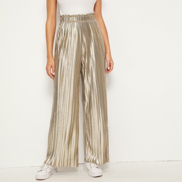 

Paperbag Waist Plisse Palazzo Pants, Gold