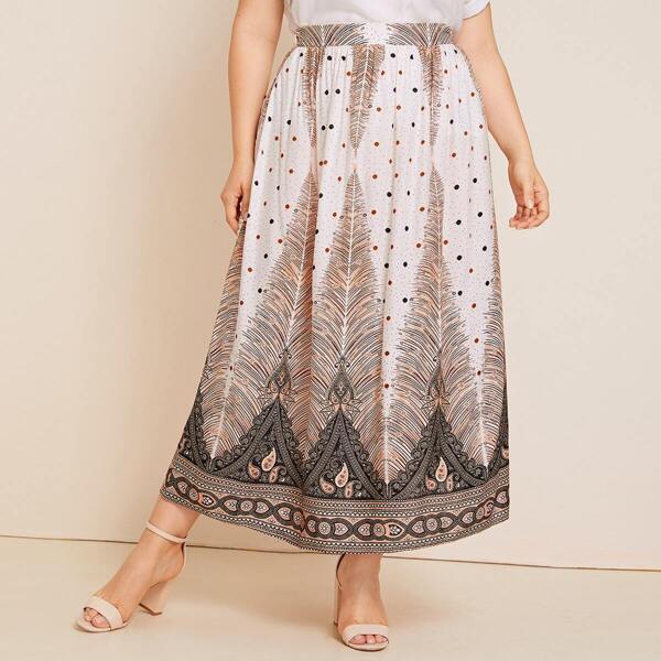 

Plus Tribal & Polka-dot Print Skirt, Multicolor