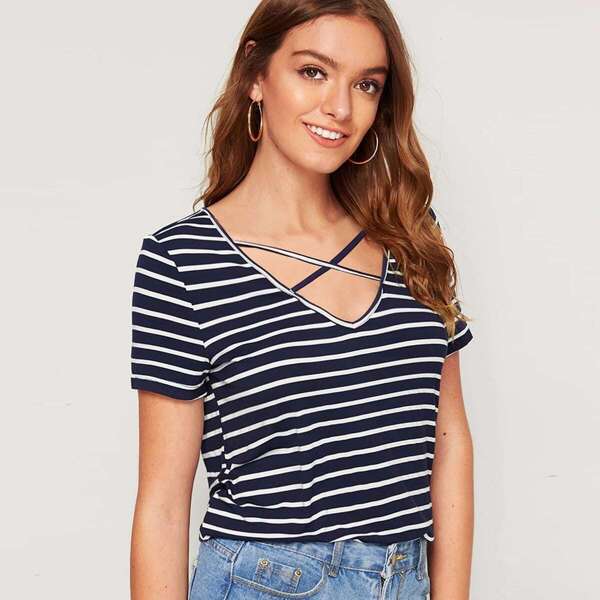 

Crisscross Front Striped Top