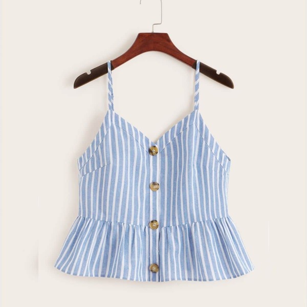

Buttoned Peplum Striped Cami Top