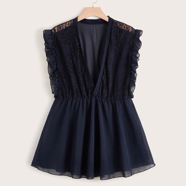 

Plus Contrast Lace Frill Trim Dress