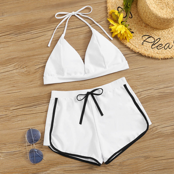 

Halter Top With Drawstring Short 2piece Swim