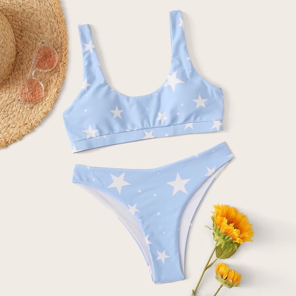 

Star Print Top With Cheeky Bikini Set