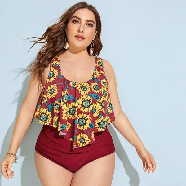 

Plus Sunflower Print Hanky Hem Bikini Set