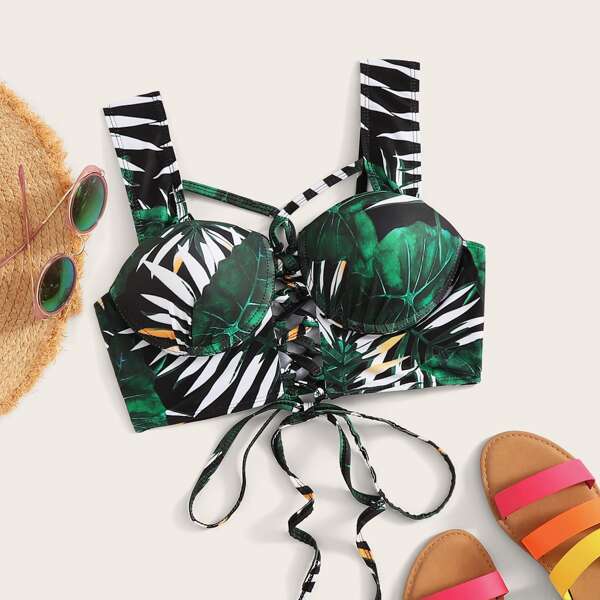 

Tropical Lace Up Underwire Swimming Top