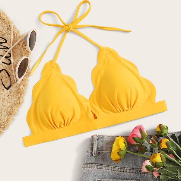 

Scallop Trim Halter Swimming Top