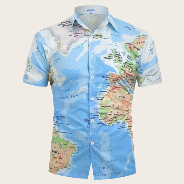 

Men Map Print Shirt