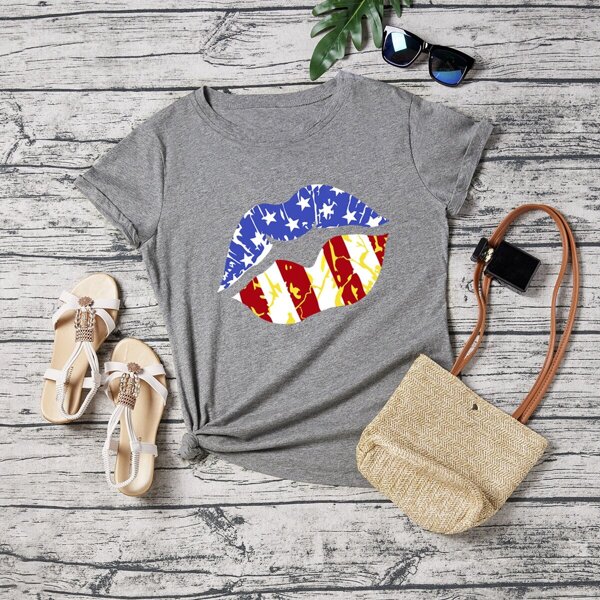 

Star And Striped Print Tee, Grey