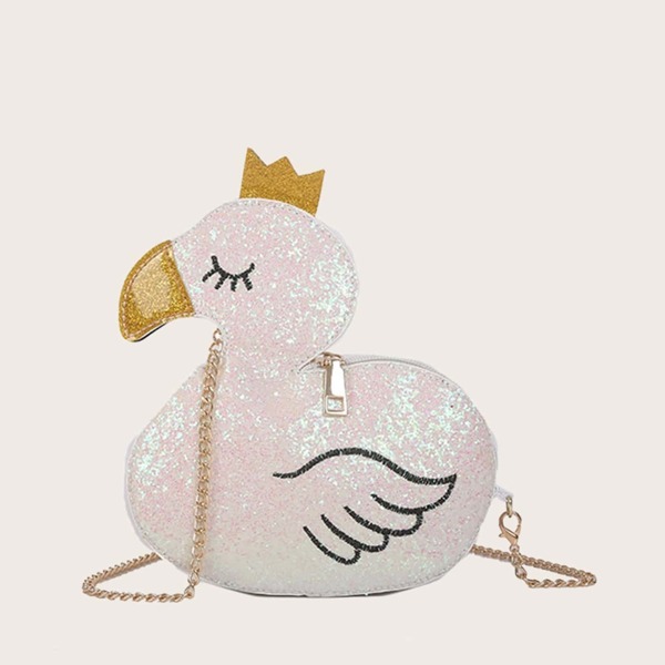 

Girls Glitter Swan Design Chain Bag
