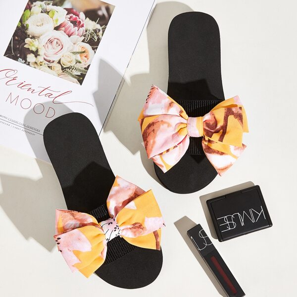 

Bow Decor Open Toe Sliders, Multicolor