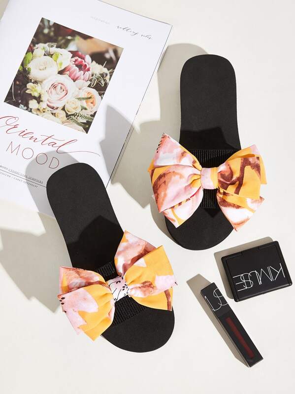 

Bow Decor Open Toe Sliders, Multicolor