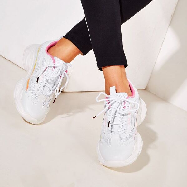 

Lace-up Front Chunky Sole Trainers, White