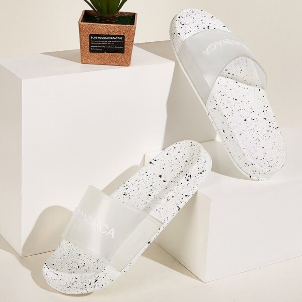 

Open Toe Letter Print Sliders