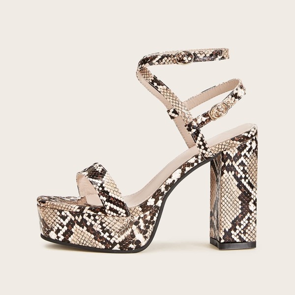 

Snakeskin Ankle Strap Chunky Heels, Multicolor
