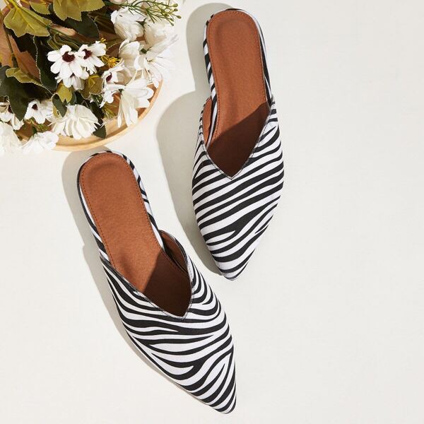 

Zebra Print Point Toe Flat Mules