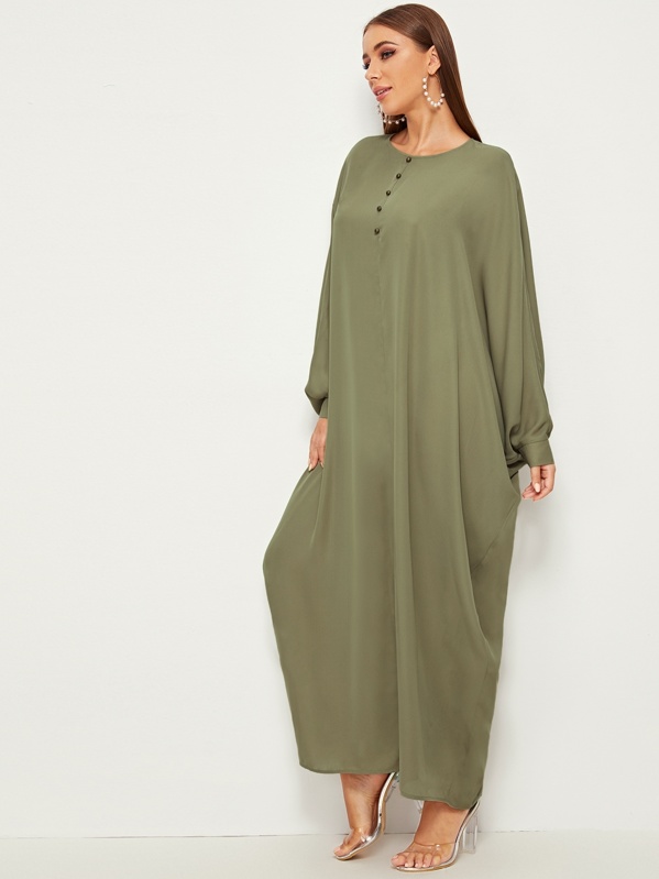 

Button Detail Batwing Sleeve Cocoon Dress, Army green, Hanna