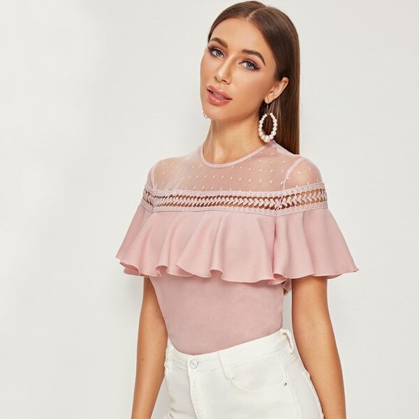 

Lace Yoke Ruffle Trim Top