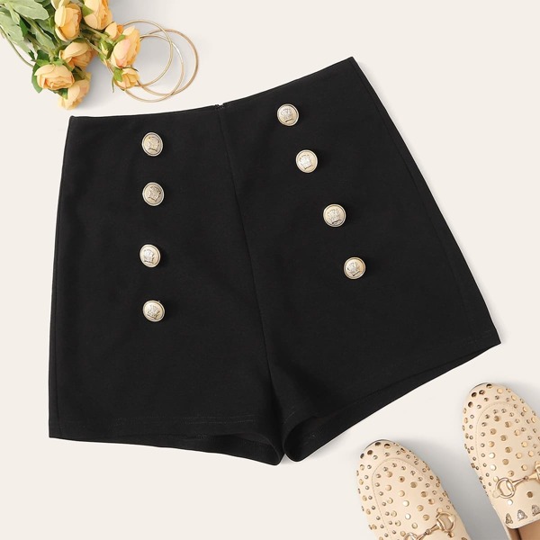 

Double Breasted Zip Back Shorts, Black