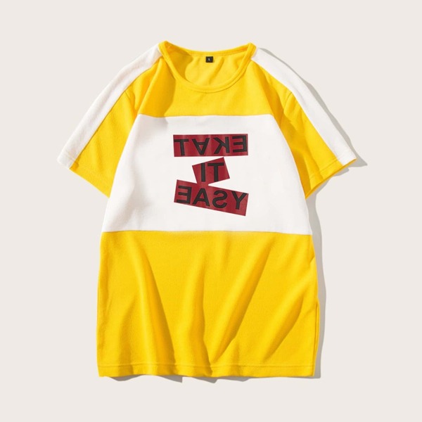 

Men Letter Graphic Two Tone Tee, Multicolor