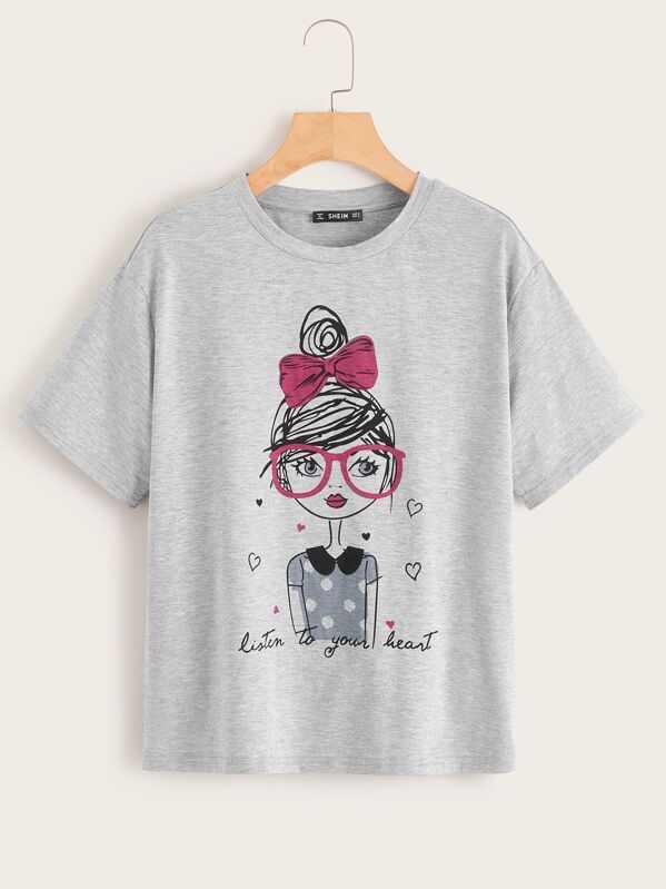 

Figure & Slogan Graphic Tee, Grey