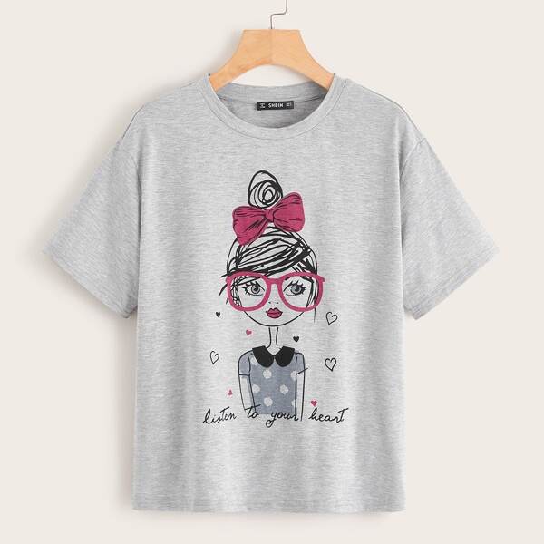 

Figure & Slogan Graphic Tee, Light grey