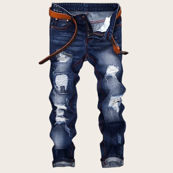 

Men Ripped Washed Jeans Without Belt, Blue