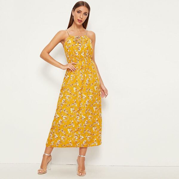 

Calico Print Faux Pearl Detail Cami Dress