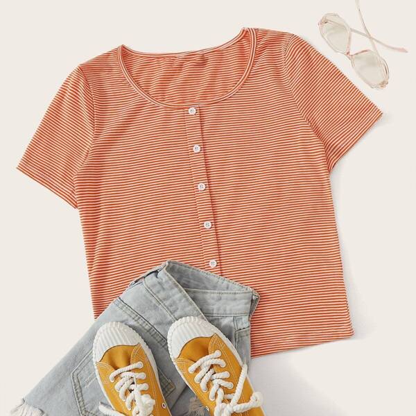 

Striped Button Front Tee