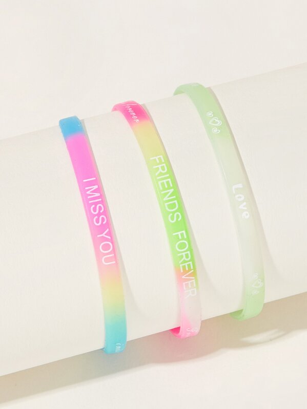 

Slogan Pattern Ombre Bracelet 3pcs, Multicolor