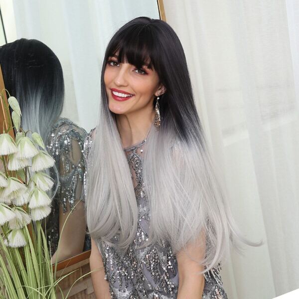 

Natural Ombre Long Straight Wig With Bangs