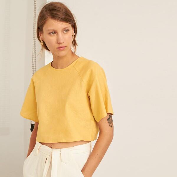 

Premium Raglan Sleeve Solid Top, Yellow pastel
