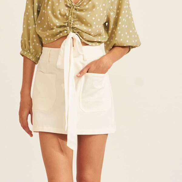 

Premium Solid Pocket Patch Skirt, White