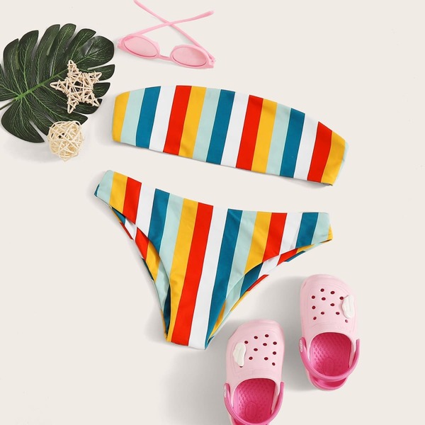 

Girls Colorblock Bandeau With Cheeky Bikini Set