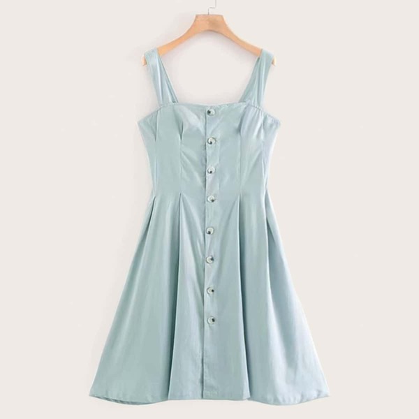 

Button Front Fit And Flare Denim Dress