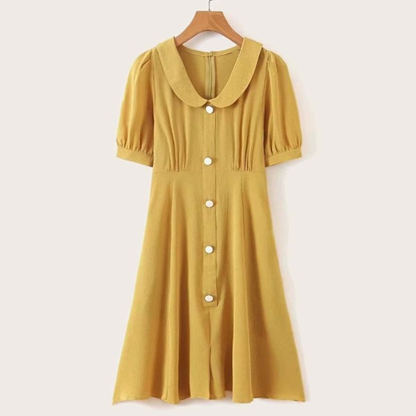 

Solid Button Front Peter Pan Collar Dress
