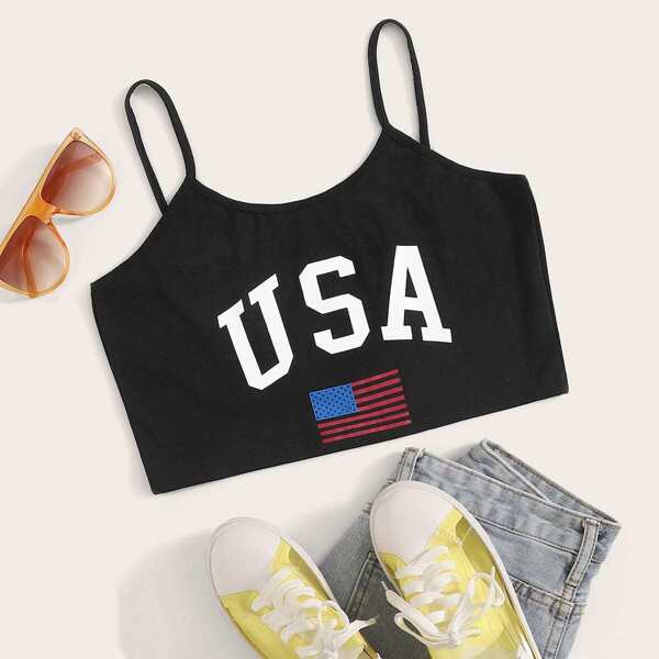 

Star Striped & Letter Print Cami Top