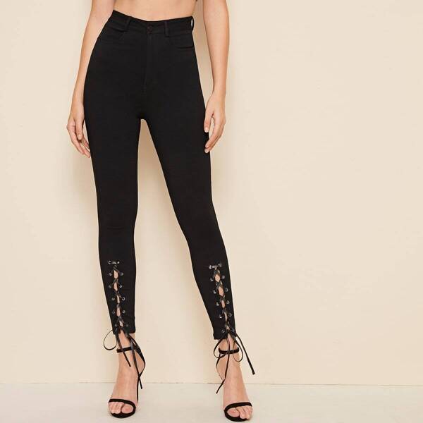 

Black Wash Lace Up Skinny Jeans