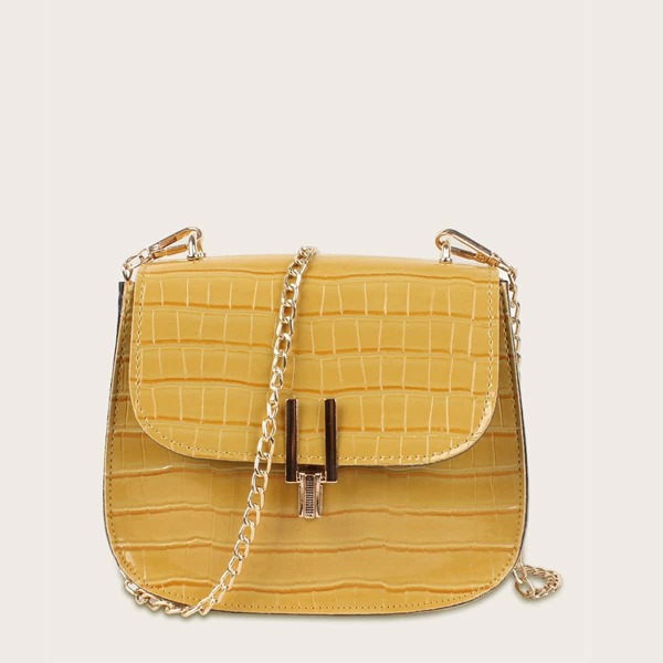 

Croc Embossed Flap Chain Crossbody Bag, Yellow