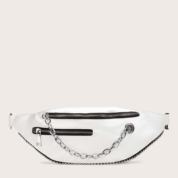 

Chain Decor Double Zip Front Bum Bag