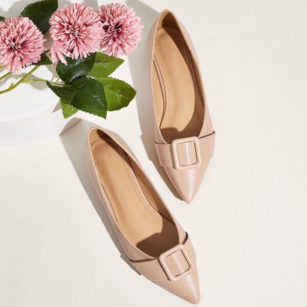 

Point Toe Buckle Decor Flats