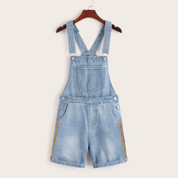 

Rainbow Stripe Pocket Denim Pinafore Overall, Blue