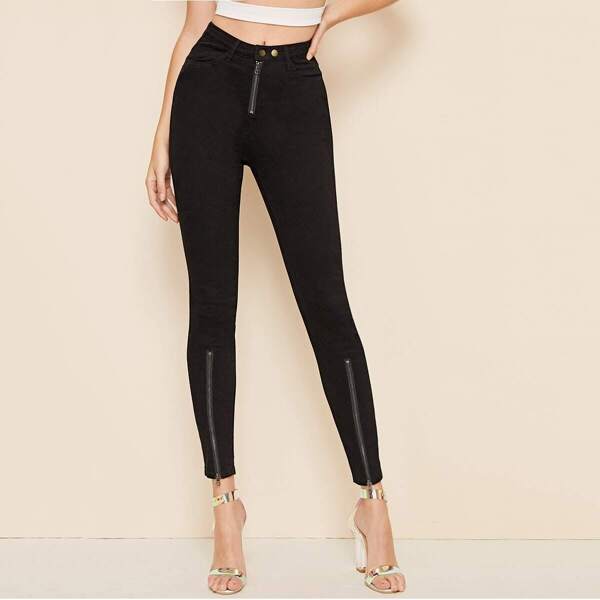 

Solid Zip Front Skinny Jeans