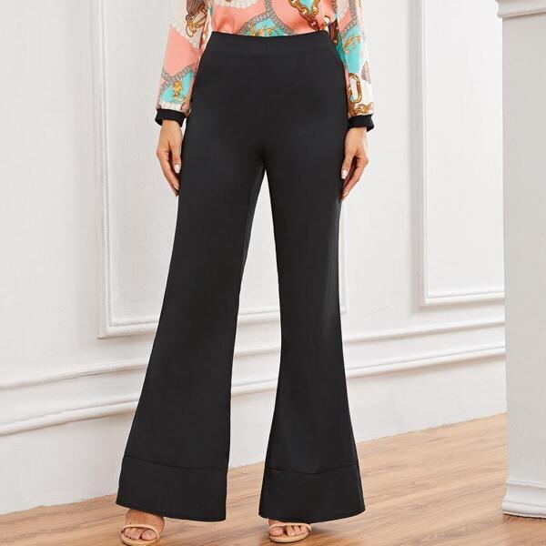 

Solid Flare Leg Zip Back Pants