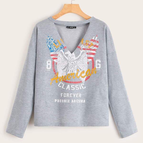 

Graphic Print V-cut Sweatshirt