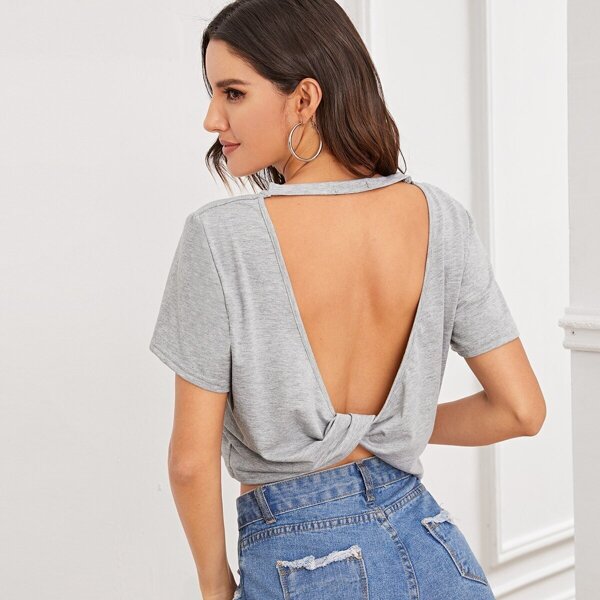

Solid Twist Detail Backless Top