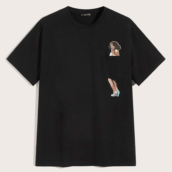 

Men Figure Print Pocket Patched Top