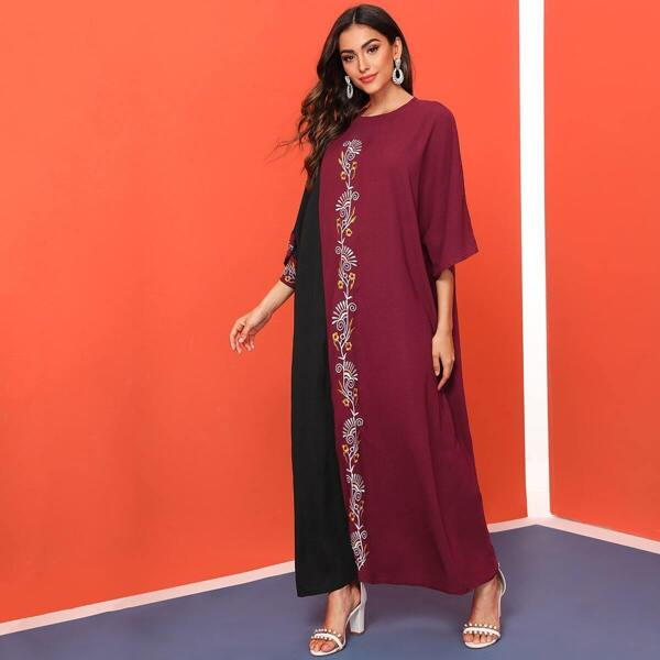 

Cut-and-Sew Embroidered Maxi Dress