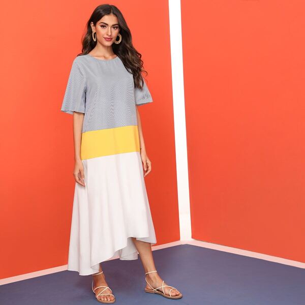 

Keyhole Back Color-block Dress, Multicolor