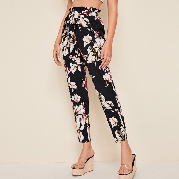 

Paperbag Waist Floral Print Pants