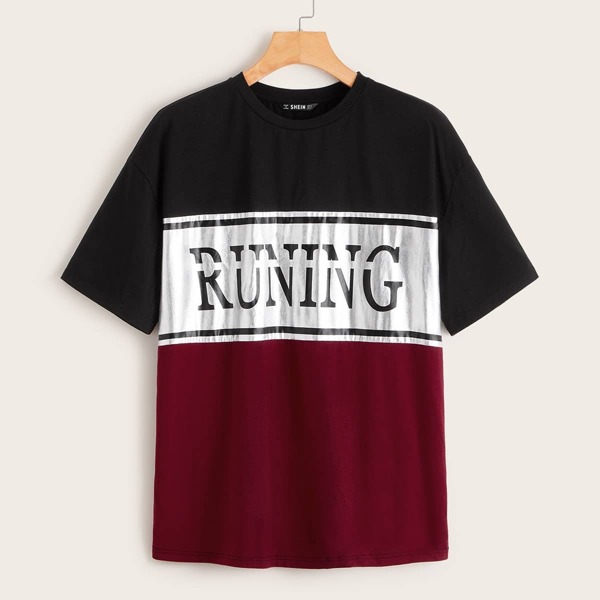 

Letter Print Metallic Panel Colorblock Top